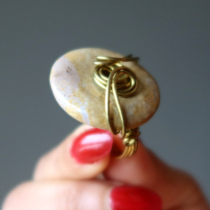 Yellow Jasper Ring Quick Sand Hand Gold Wire Wrapped