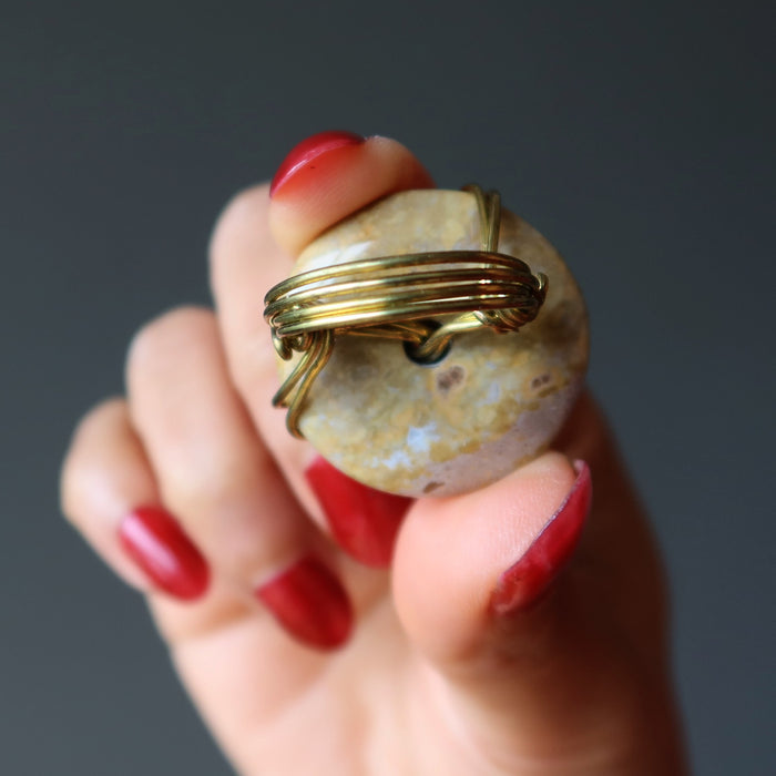 Yellow Jasper Ring Quick Sand Hand Gold Wire Wrapped