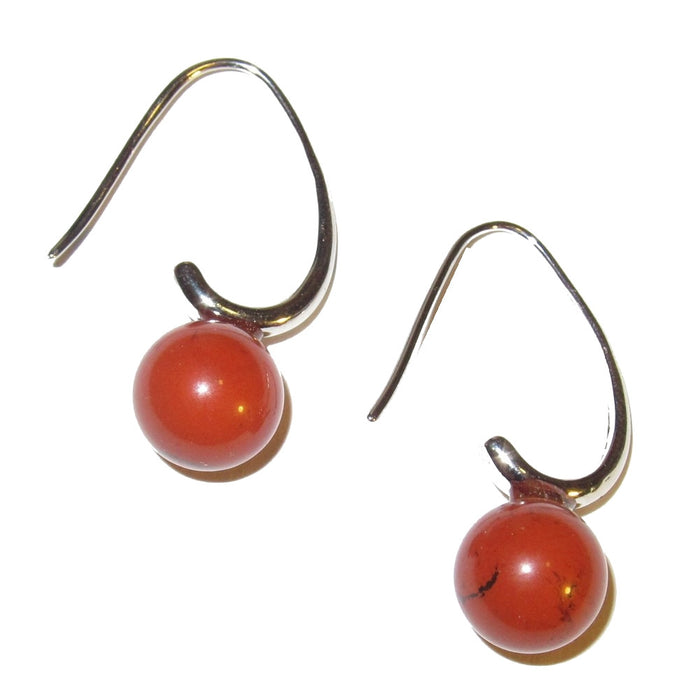 Jasper Earrings Bright Red Stone Elegant Silver Style Gemstones