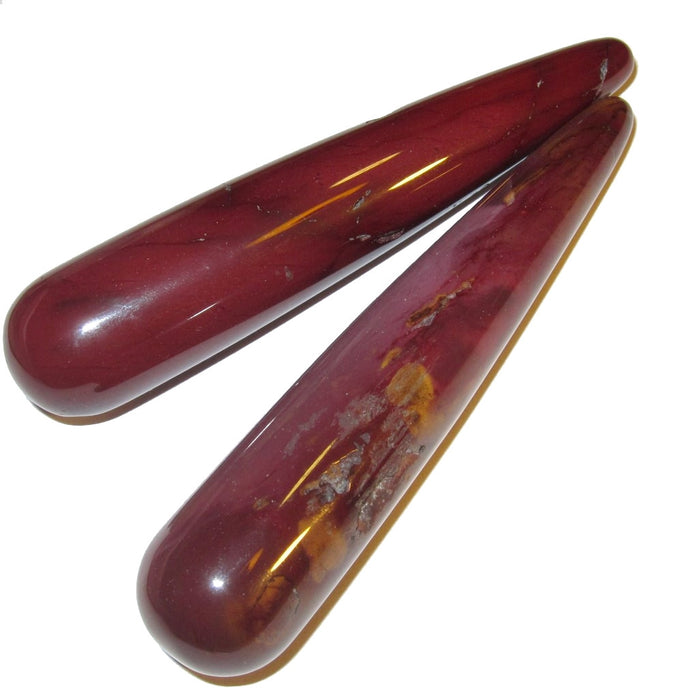 set of mookaite jasper tapered polished massage wands in purple, red, yellow colors