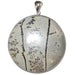 circular gray jasper with black dendrites framed in silver pendant