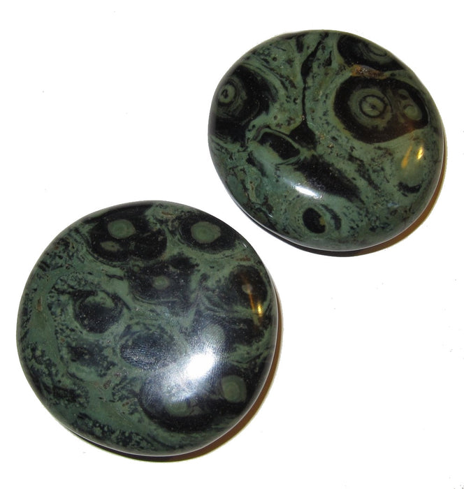 green and black kambaba jasper polished palm stone pair