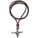 silver bull skull charm on adjustable brown leather necklace with red jasper stone
