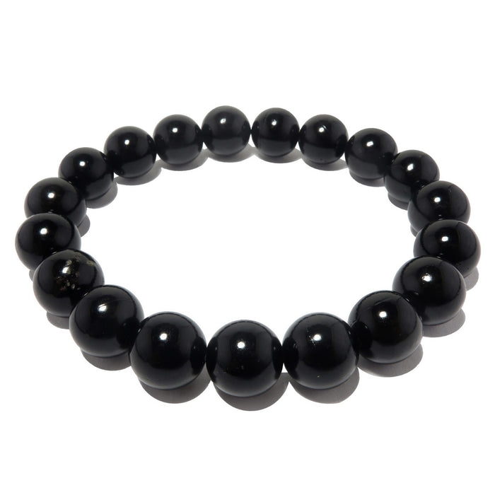 black jet stone round beaded stretch bracelet in 9-10mm size