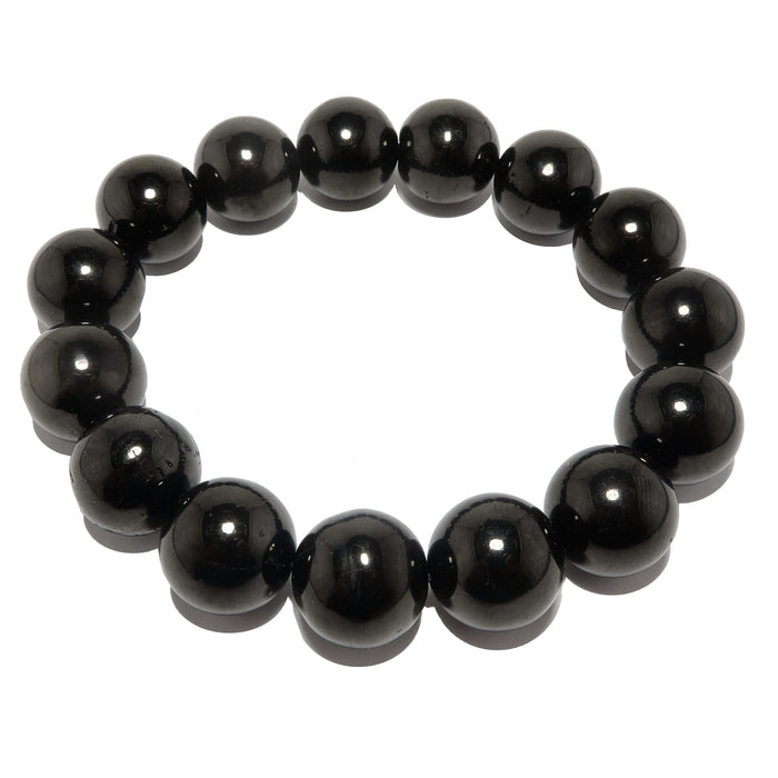 black jet stone round beaded stretch bracelet in 13-14mm size