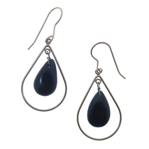 black jet stones in sterling silver teardrop earrings