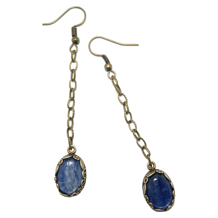 Kyanite Earrings Blue Oval Chain