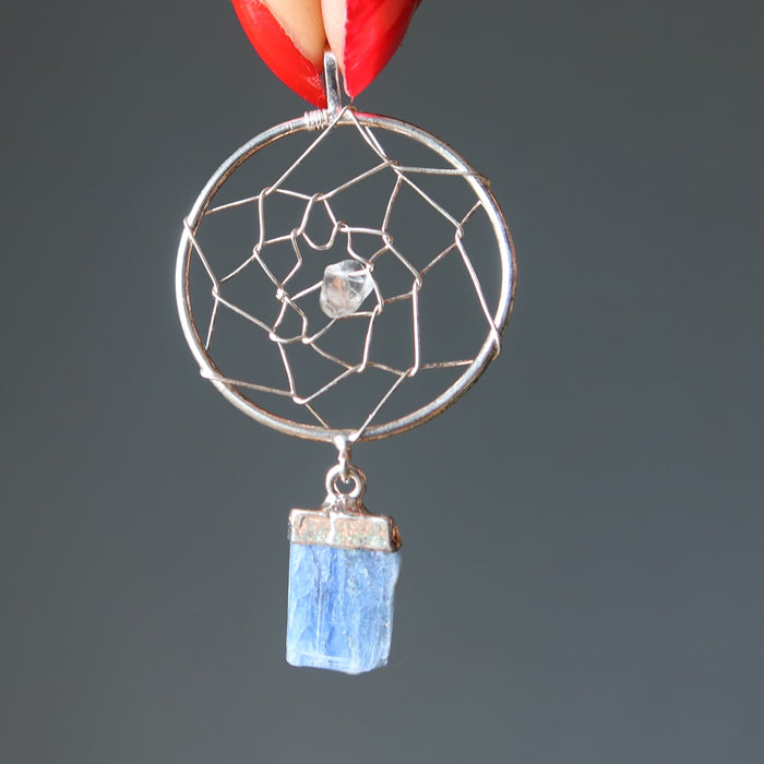 blue kyanite quartz dreamcatcher pendant