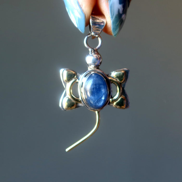 Kyanite Pendant Blue Dragonfly in the Sky Gem Silver Gold