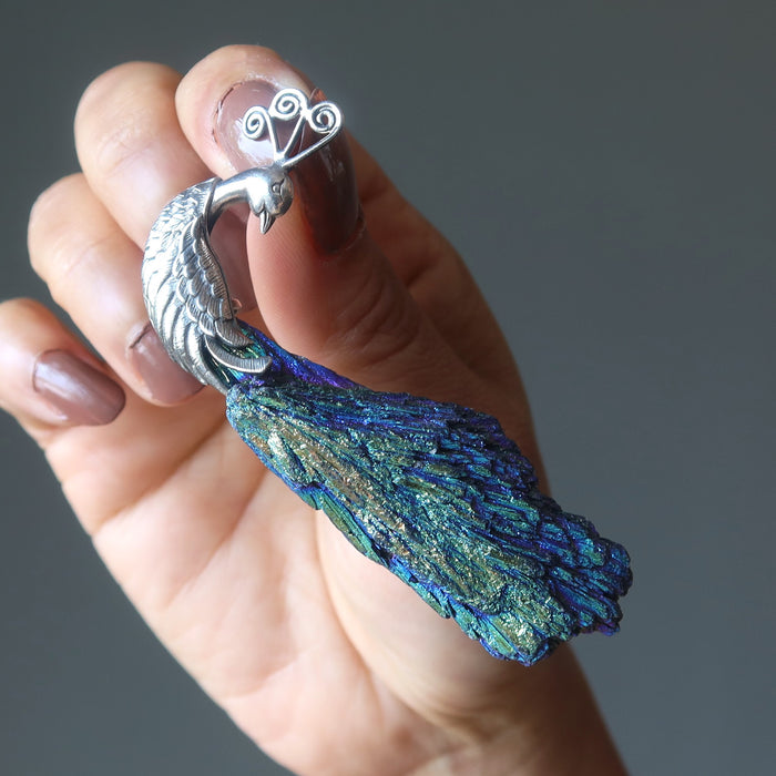Kyanite Pendant Peacock Perfection Rainbow Sterling Silver