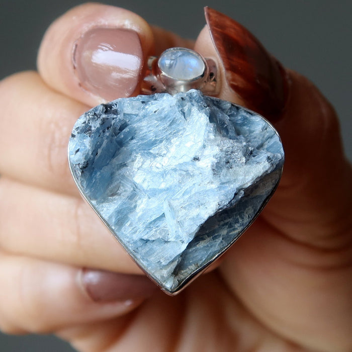 blue kyanite rainbow moonstone pendant