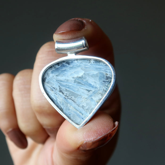 blue kyanite rainbow moonstone pendant