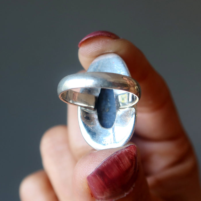 Kyanite Ring Deep Soul Communicator Crystal Blue Sterling Silver