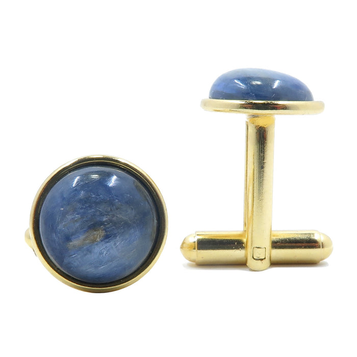 blue kyanite crystals in gold brass cufflinks