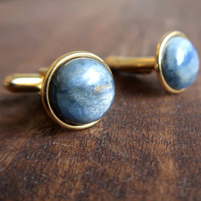blue kyanite in gold cufflinks