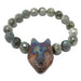faceted labradorite and wolf head beaded stretch bracelet