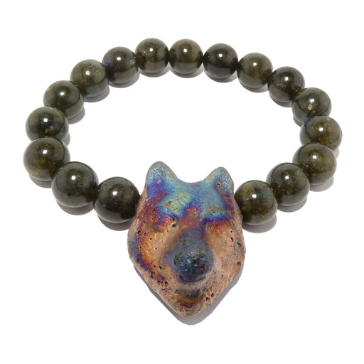 wolf head and labradorite beaded bracelet