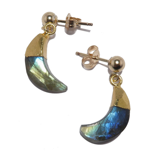 labradorite moon gold post earrings