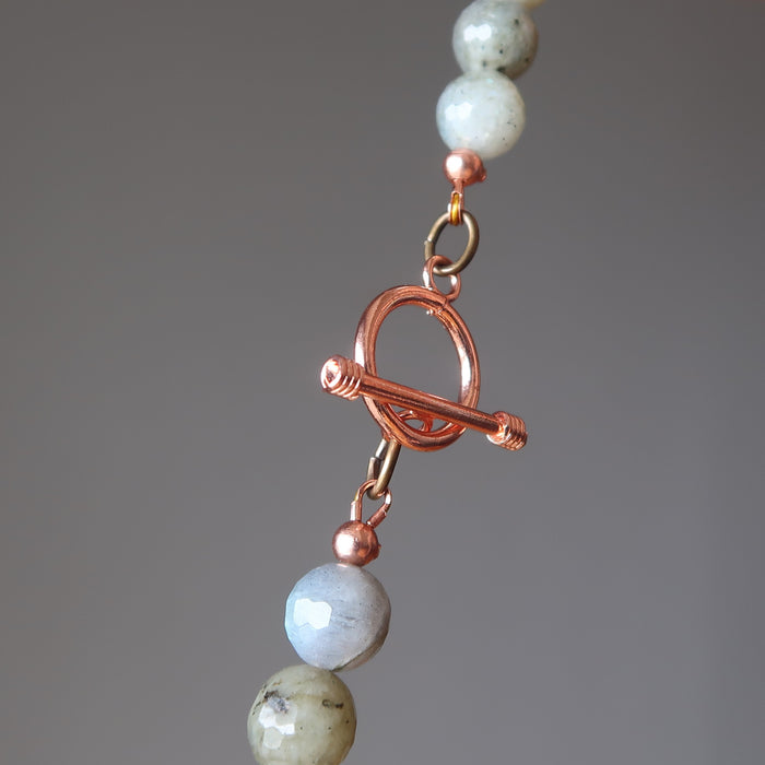 copper toggle clasp on labradorite goddess necklace