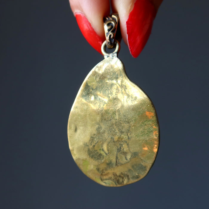 Labradorite Pendant Token of Tibet Healing Crystal Gem Gold