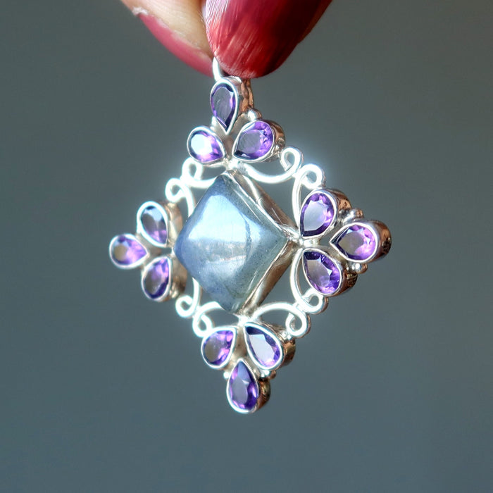 Labradorite Amethyst Pendant Faceted Celestial Blessings Crystal