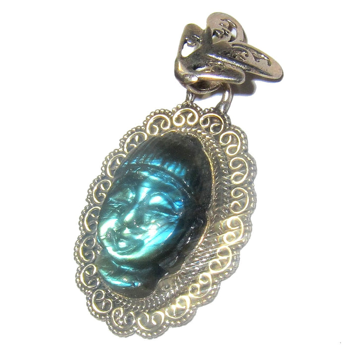Labradorite Pendant Buddha of Zen Blue Aura Sterling Silver
