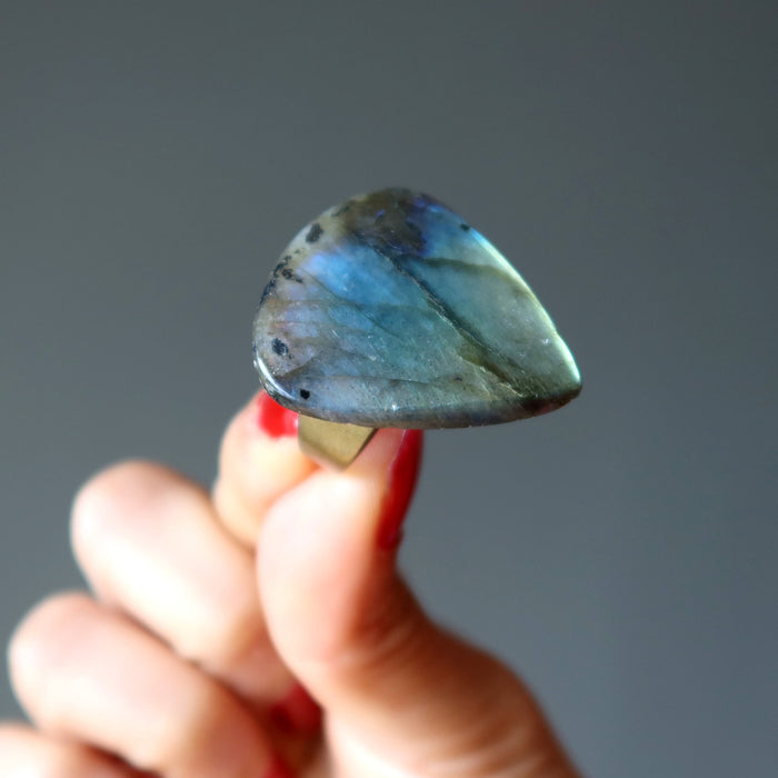 Labradorite Ring Shiny Life Brilliant Blue Rainbow Crystal