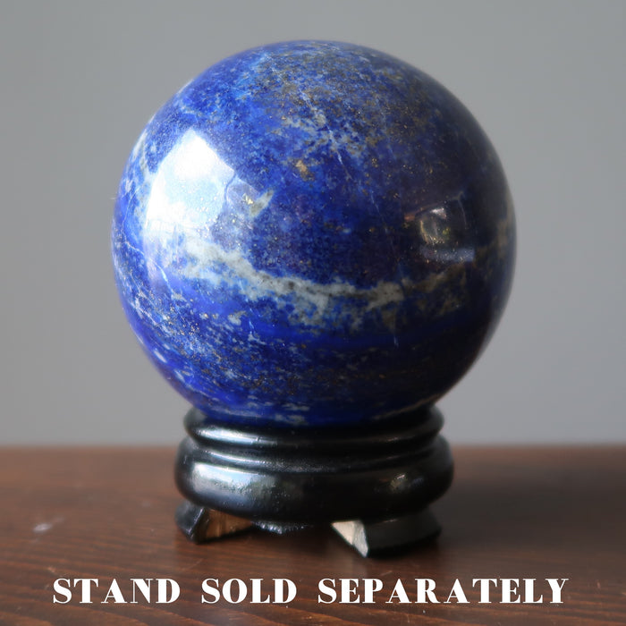lapis lazuli sphere on wood display stand which is sold separately