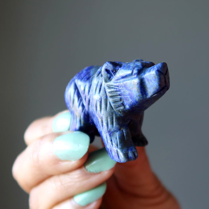 Lapis Bear I'm a King Royal Blue Crystal Animal Figurine Gem