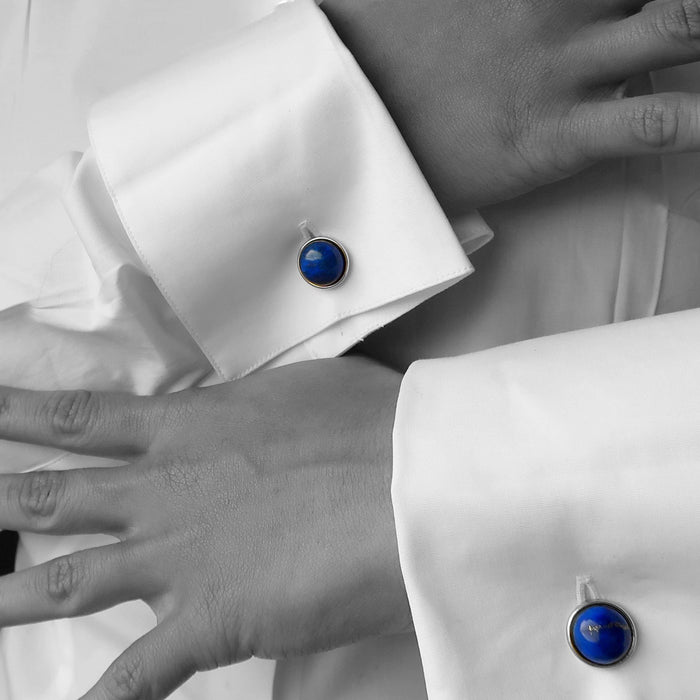 lapis lazuli silver cufflinks on french cuffs