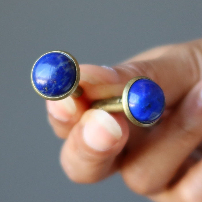 Lapis Cufflinks Meaningful Gift of Serenity Blue Gems in Bronze
