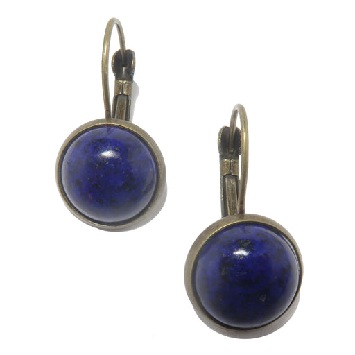 round lapis lazuli in antique bronze leverback earrings