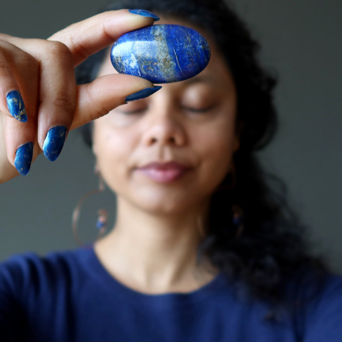 Lapis Lazuli Palm Stone Meditation Third Eye Oval Polished Crystal