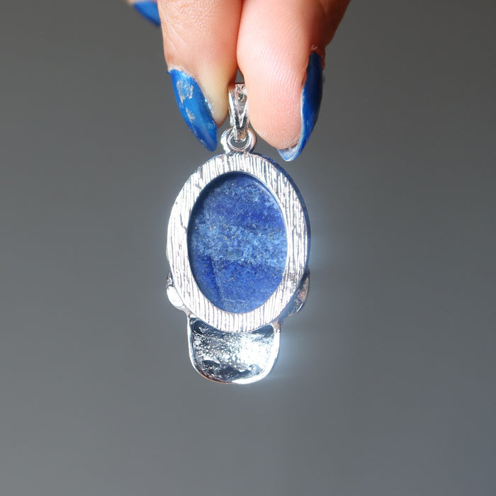back of lapis lazuli silver skull pendant
