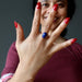 woman wearing lapis oval copper ring 