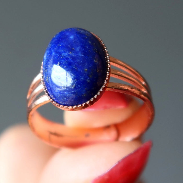 Lapis Ring Starry Night Blue Gemstone in Adjustable Copper