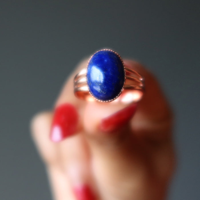 Lapis Ring Starry Night Blue Gemstone in Adjustable Copper