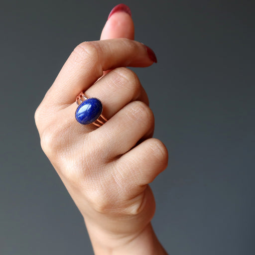lapis oval copper ring on hand