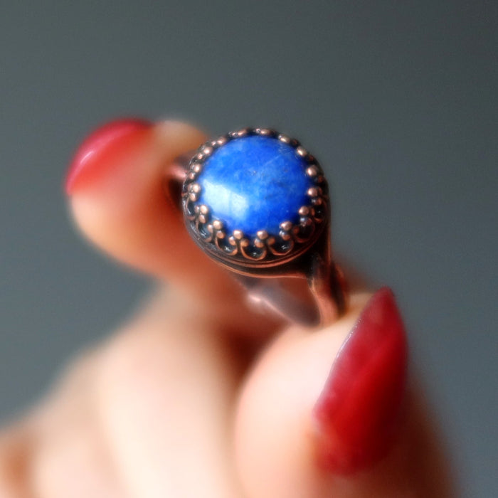 Lapis Ring Blue Third Eye Round Crystal Antique Copper