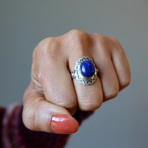 lapis sterling silver ring on hand