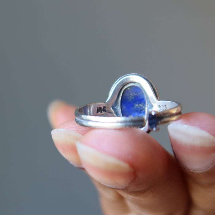 back of lapis lazuli sterling silver ring adjustable jewelry
