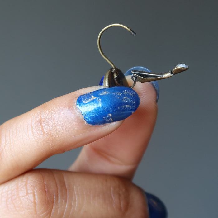 showing the leverback lapis earring in open position