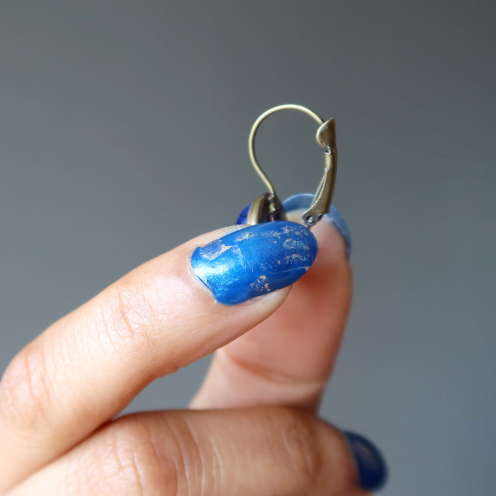 showing the leverback lapis earring in closed position