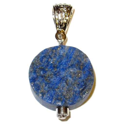 rough round lapis lazuli gemstone on silver plated pendant bail