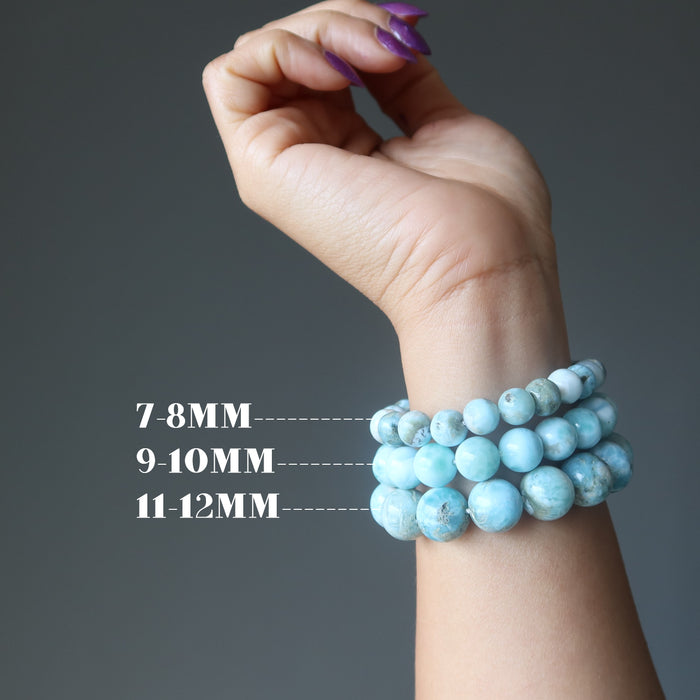 larimar bracelet in different bead sizes