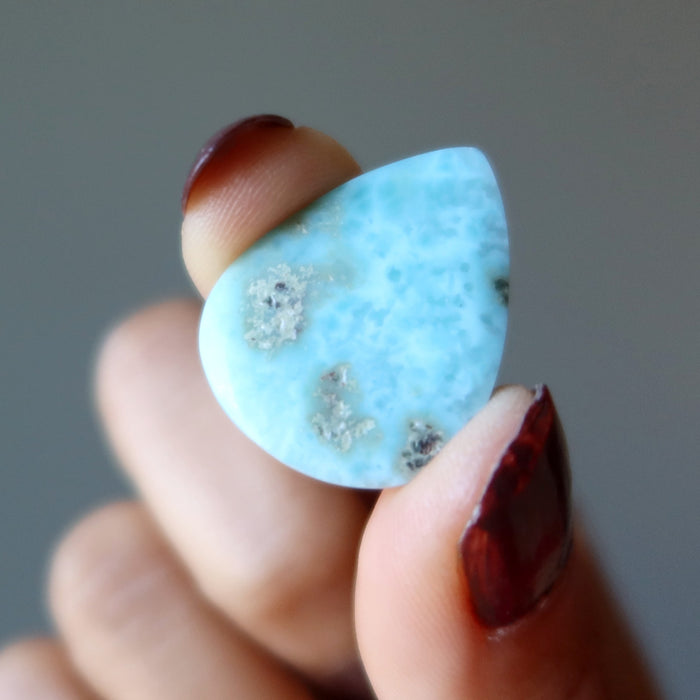 Larimar Cabochon Wisdom in Blue Water Fat Teardrop Crystal