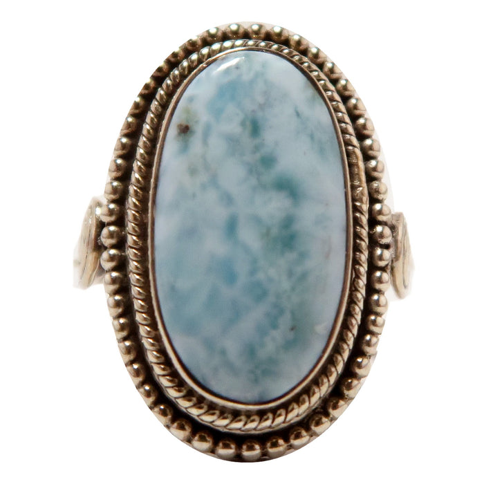 Larimar Ring Mirror of Clouds Blue Oval Gem Sterling Silver