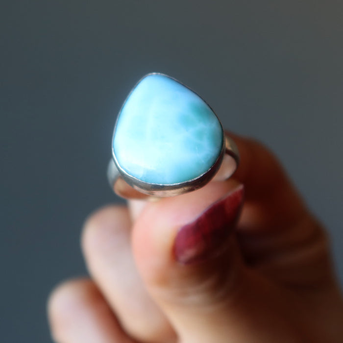 Larimar Ring Dreamy Blue Beauty Drop Stone Sterling Silver