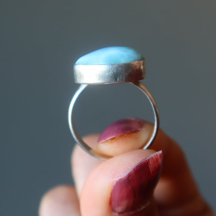 Larimar Ring Dreamy Blue Beauty Drop Stone Sterling Silver