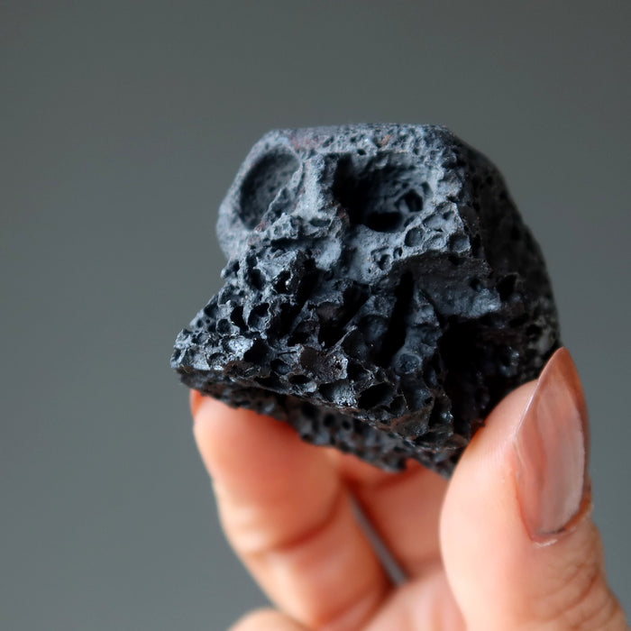 Lava Skull Set Natural Black Powerful Protection Stone Pair